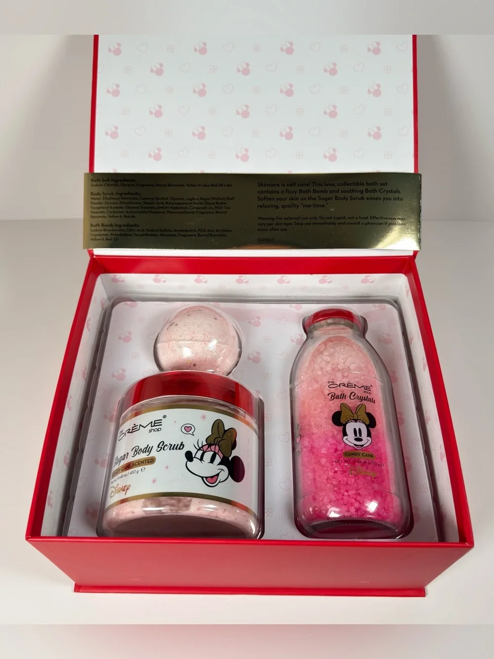 The Creme Shop Disney Minnie Mouse Candy Cane Sweetheart Spa Gift Set 3 Pc Box